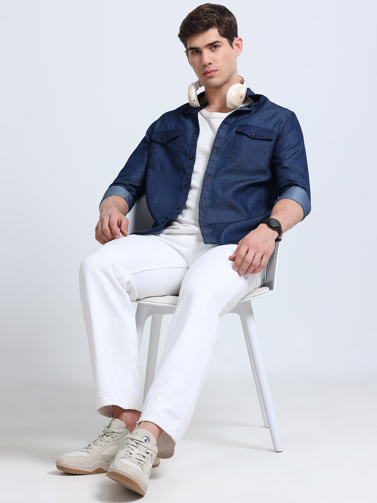 MILLIONCOLORS Men's Slim Fit Double Pocket Denim Casual Shirt